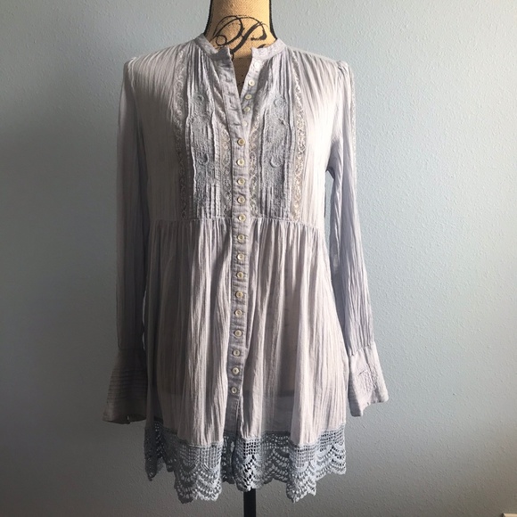 Free People Dresses & Skirts - Free People Light Blue Long Sleeve Smock Dress M